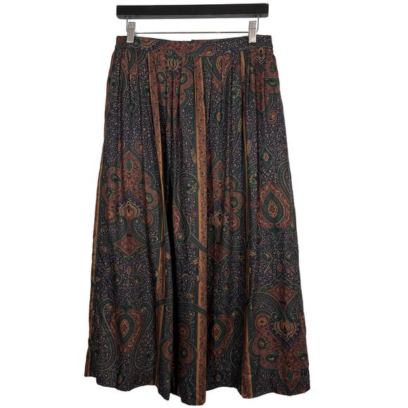 Vintage J'Envie Sport Pleated Skirt Jewel Tone Paisley Midi - 12 - Picture 1 of 7